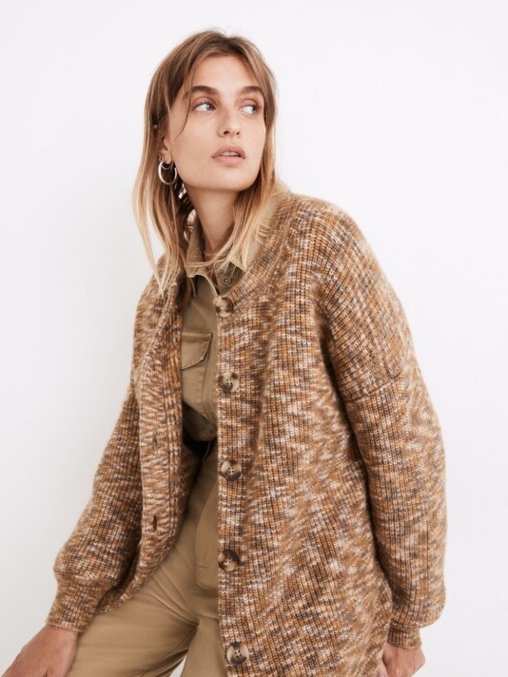 Madewell Tan Brown Marled Cardigan Sweater Size XS